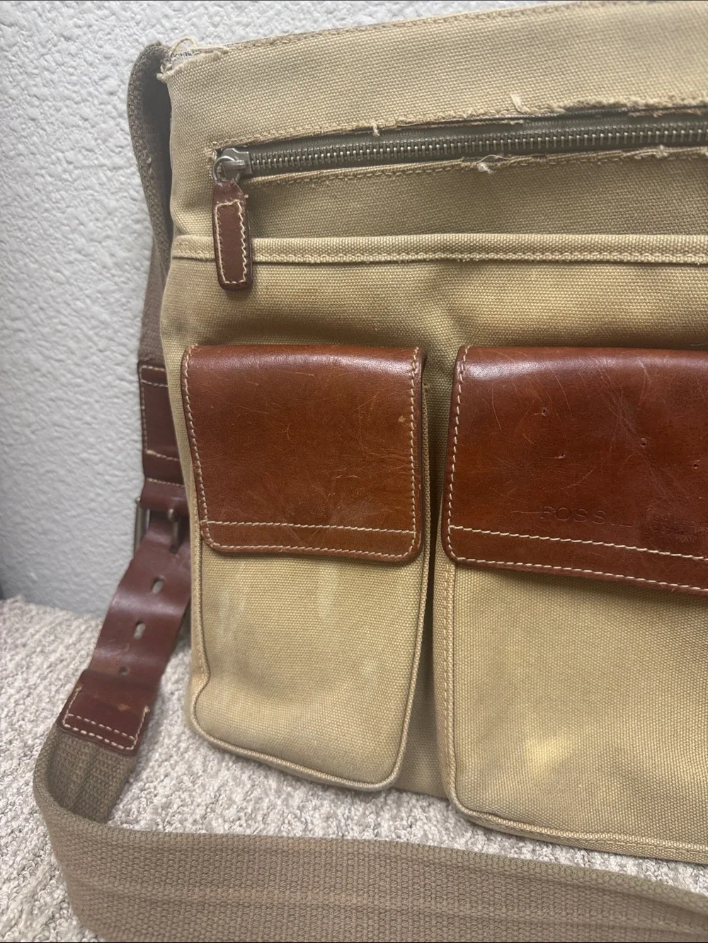 Well Loved Fossil Tan Canvas Expedition Messengee Bag